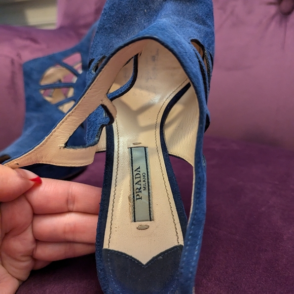 Blue Suede Prada Heels 38 - Picture 5 of 10